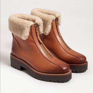 SAM EDELMAN JACQUIE 2 TAN LEATHER SHERPA BOOTS 8
